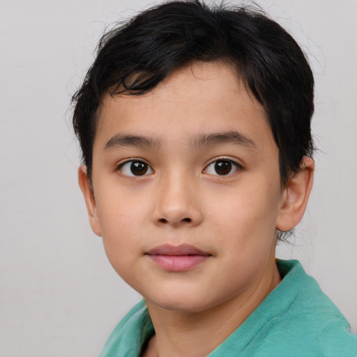 Neutral asian child male with short  brown hair and brown eyes