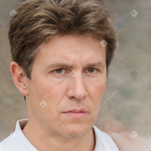 Neutral white adult male with short  brown hair and brown eyes