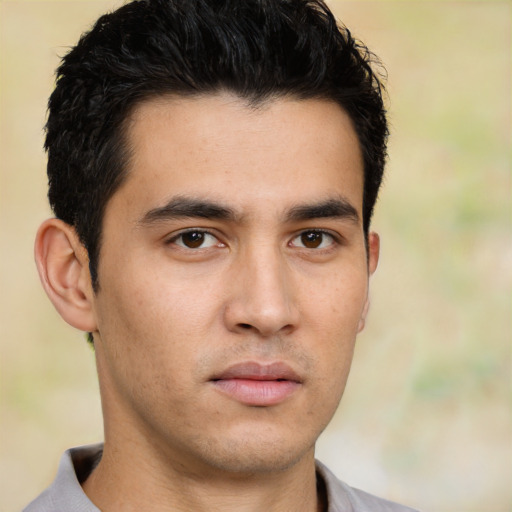 Neutral latino young-adult male with short  brown hair and brown eyes
