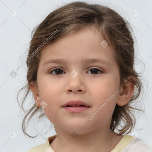 Neutral white child female with medium  brown hair and brown eyes