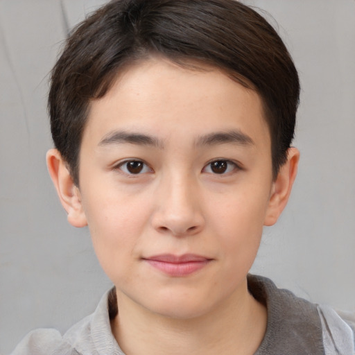 Neutral white young-adult female with short  brown hair and brown eyes