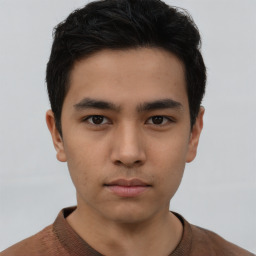 Neutral asian young-adult male with short  brown hair and brown eyes