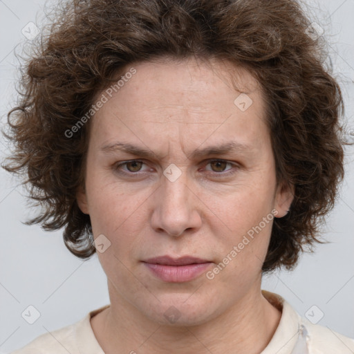 Neutral white adult female with medium  brown hair and brown eyes