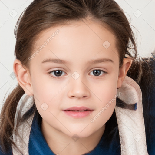 Neutral white child female with medium  brown hair and brown eyes