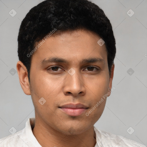 Neutral asian young-adult male with short  brown hair and brown eyes