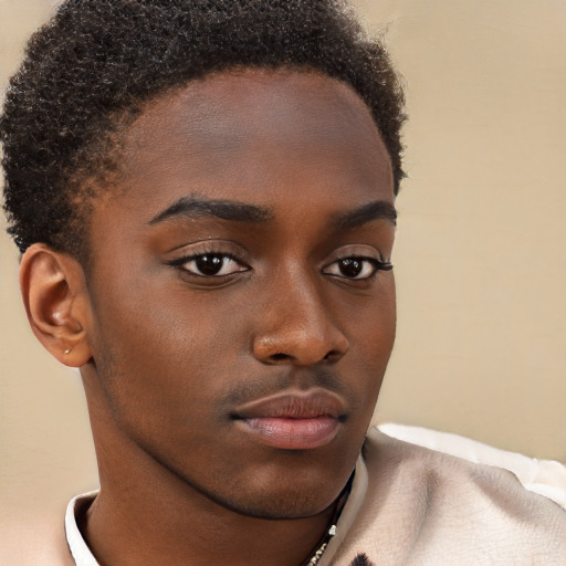 Neutral black young-adult male with short  brown hair and brown eyes