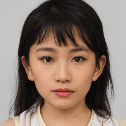 Neutral asian young-adult female with medium  brown hair and brown eyes