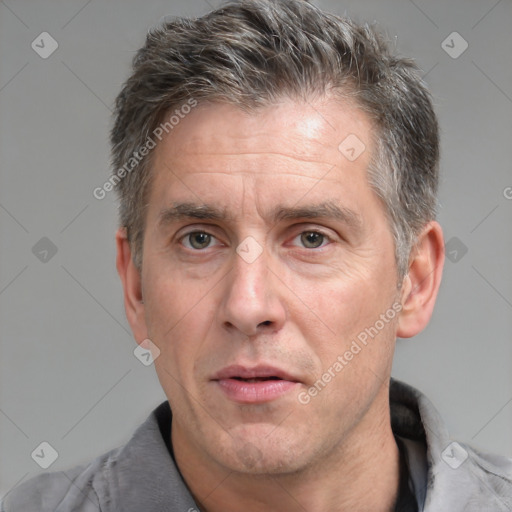 Neutral white adult male with short  brown hair and brown eyes