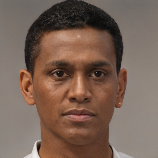 Neutral black young-adult male with short  brown hair and brown eyes
