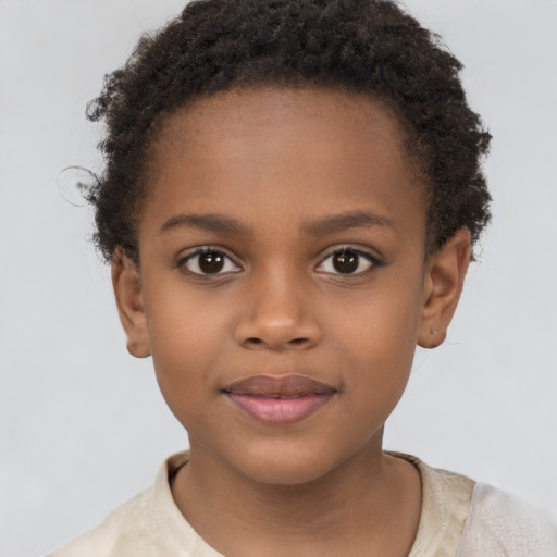 Neutral black child female with short  brown hair and brown eyes