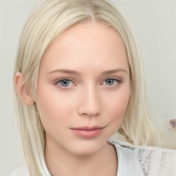 Neutral white young-adult female with medium  blond hair and blue eyes