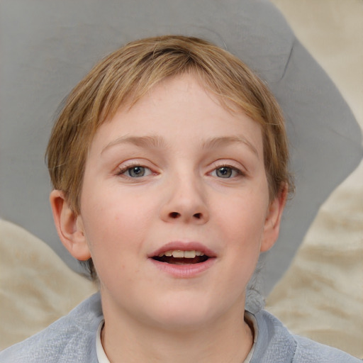 Joyful white child female with short  brown hair and brown eyes