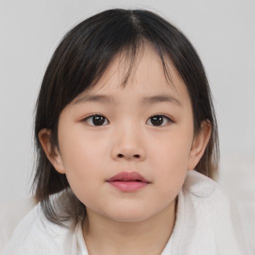 Neutral asian child female with medium  brown hair and brown eyes
