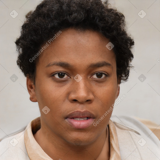 Neutral black young-adult female with short  brown hair and brown eyes