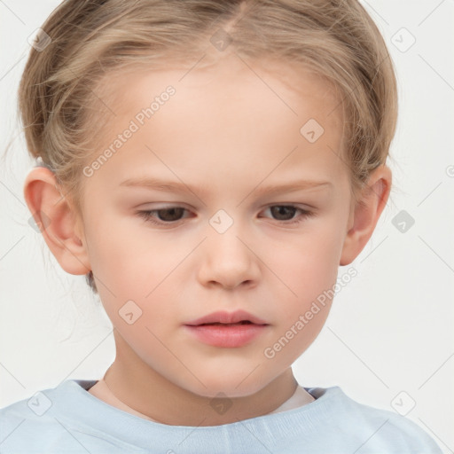 Neutral white child female with short  brown hair and brown eyes