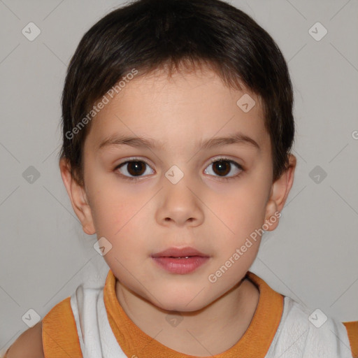 Neutral white child female with short  brown hair and brown eyes