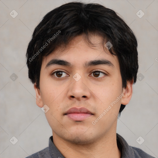 Neutral asian young-adult male with short  black hair and brown eyes