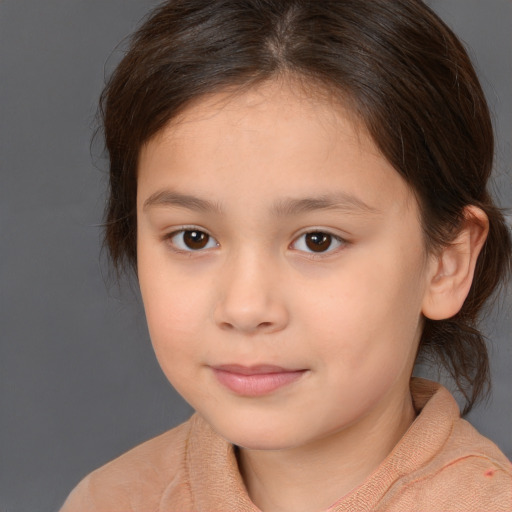 Neutral white child female with medium  brown hair and brown eyes