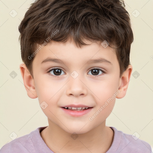 Joyful white child male with short  brown hair and brown eyes