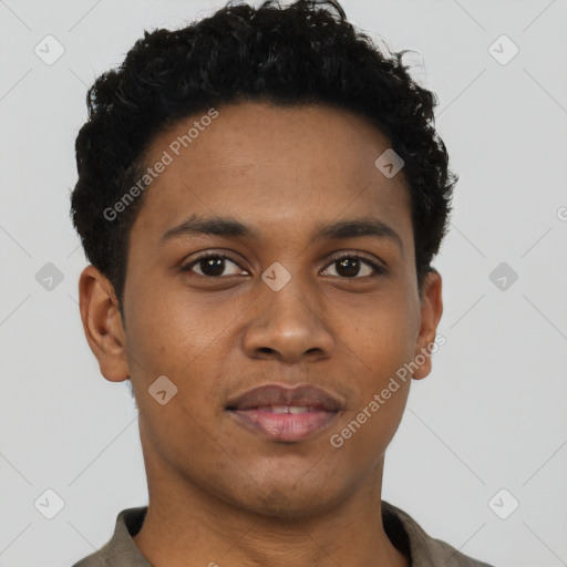 Neutral black young-adult male with short  brown hair and brown eyes