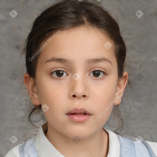 Neutral white child female with medium  brown hair and brown eyes