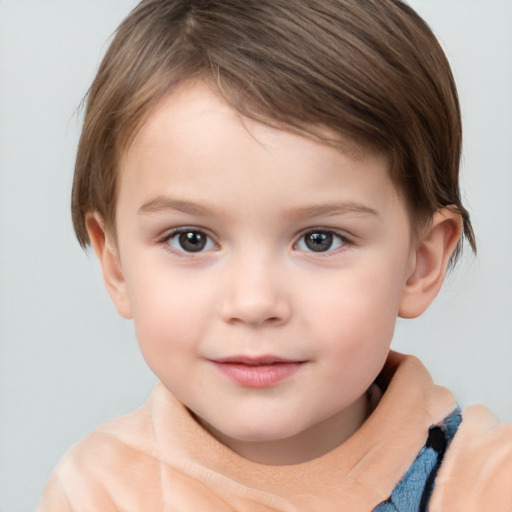 Neutral white child female with short  brown hair and brown eyes