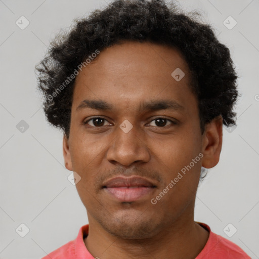 Neutral black young-adult male with short  brown hair and brown eyes