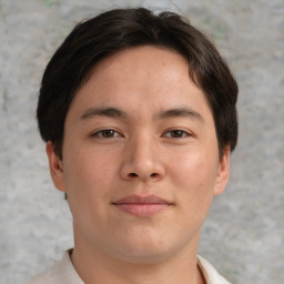 Neutral asian young-adult male with short  brown hair and brown eyes