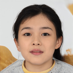 Neutral asian child female with medium  brown hair and brown eyes