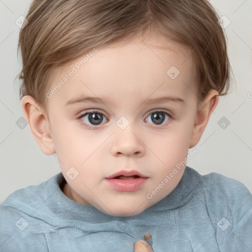 Neutral white child female with short  brown hair and brown eyes