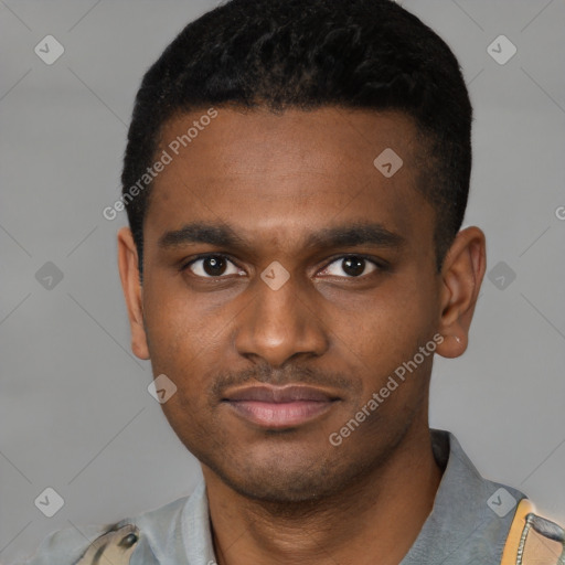 Neutral latino young-adult male with short  brown hair and brown eyes
