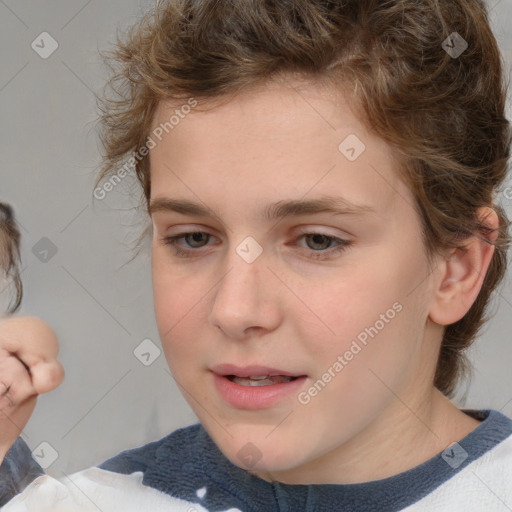 Joyful white young-adult male with medium  brown hair and brown eyes