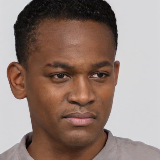 Neutral black young-adult male with short  brown hair and brown eyes
