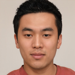 Neutral asian young-adult male with short  black hair and brown eyes