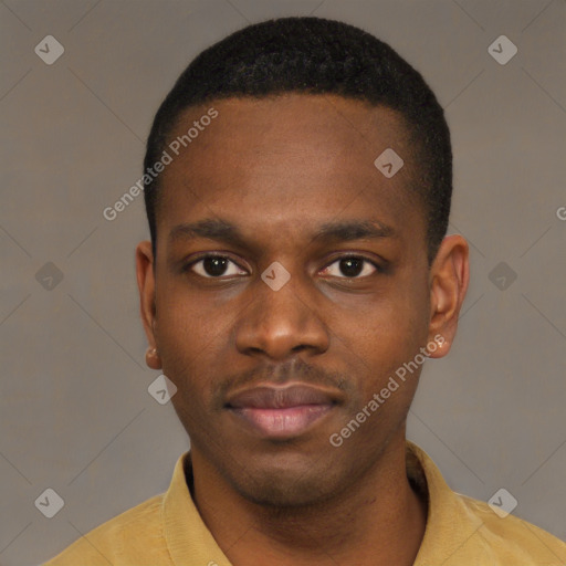Neutral latino young-adult male with short  brown hair and brown eyes