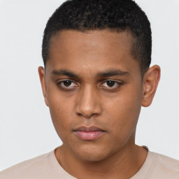 Neutral black young-adult male with short  brown hair and brown eyes