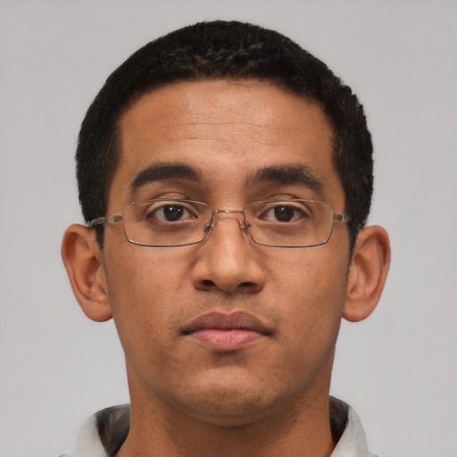 Neutral latino young-adult male with short  brown hair and brown eyes