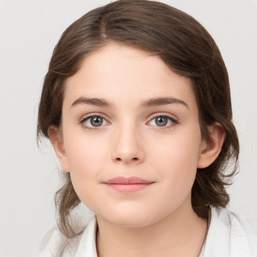 Neutral white child female with medium  brown hair and brown eyes