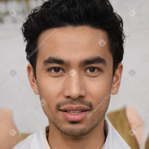 Neutral asian young-adult male with short  black hair and brown eyes