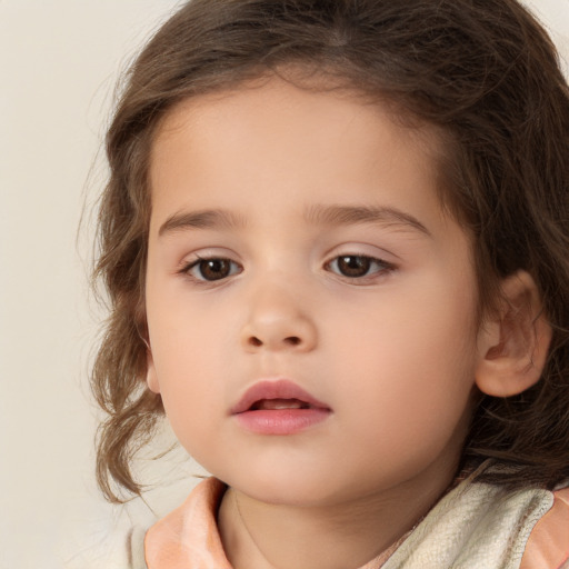 Neutral white child female with medium  brown hair and brown eyes