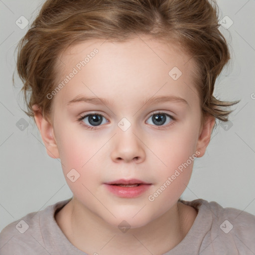 Neutral white child female with short  brown hair and brown eyes