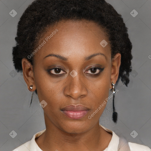 Neutral black young-adult female with short  brown hair and brown eyes