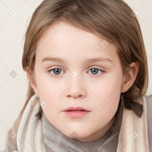 Neutral white child female with medium  brown hair and brown eyes