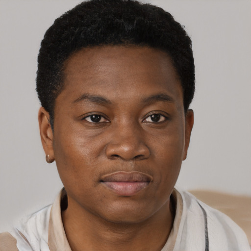 Neutral black young-adult male with short  brown hair and brown eyes