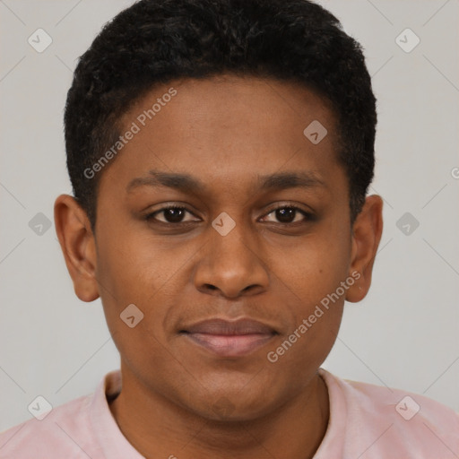 Neutral black young-adult male with short  brown hair and brown eyes