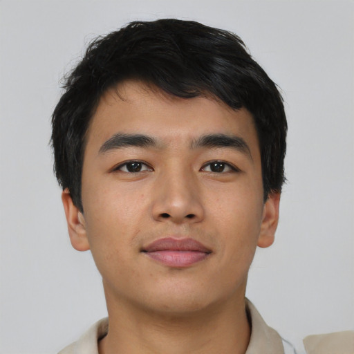 Neutral asian young-adult male with short  black hair and brown eyes