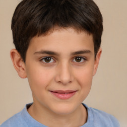 Joyful white child male with short  brown hair and brown eyes