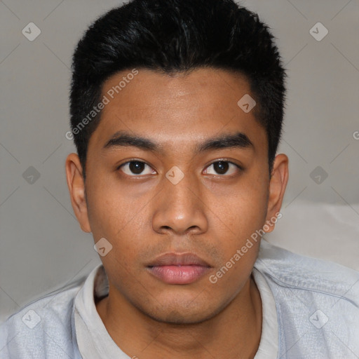 Neutral asian young-adult male with short  black hair and brown eyes