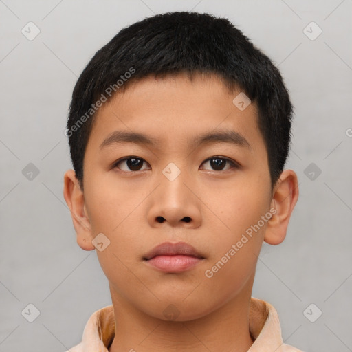 Neutral asian young-adult male with short  brown hair and brown eyes