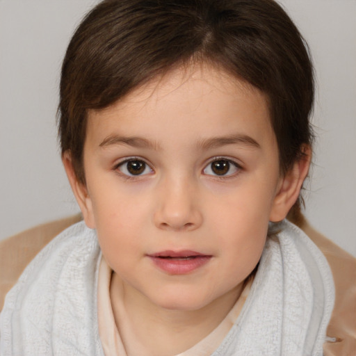 Neutral white child female with medium  brown hair and brown eyes